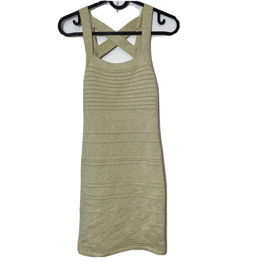 Foreign Exchange Shimmer Cocktail Bandage Dress Size S Gold Bodycon Y2K 90s